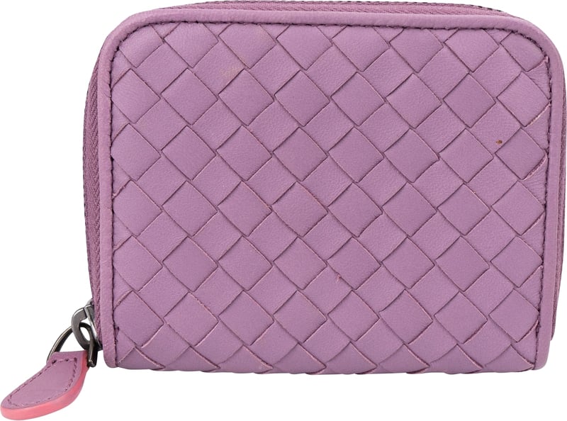 Bottega Veneta Purple Intrecciato Leather Small Zip Around Wallet
