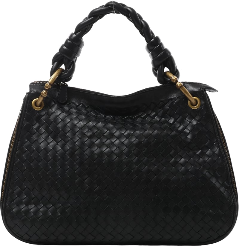 Bottega Veneta Intrecciato Leather Shoulder Bag in Black 169850