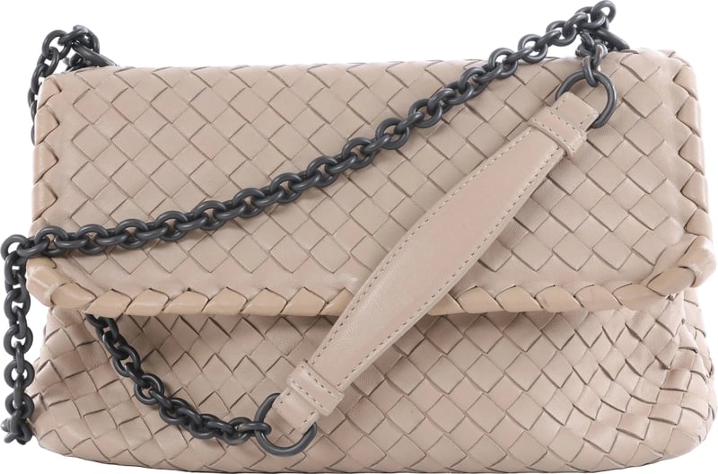 Bottega Veneta Olympia Intrecciato Leather Chain Shoulder Bag in Beige