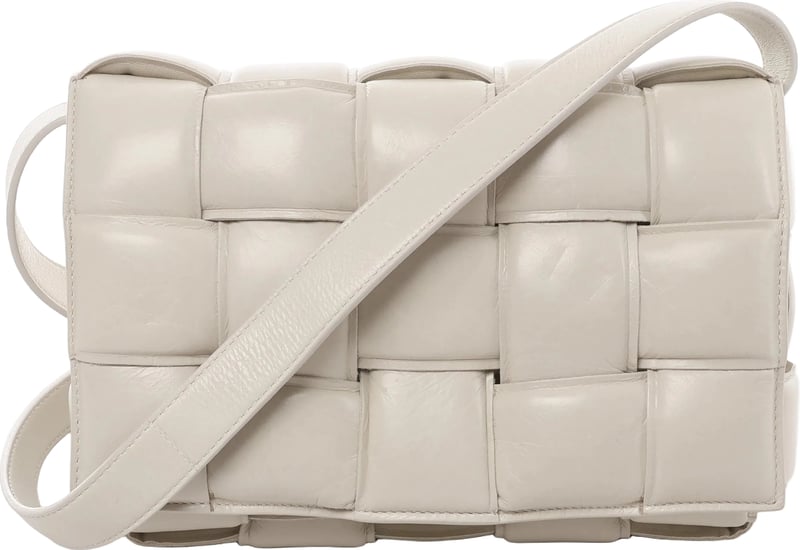 Bottega Veneta Padded Cassette Maxi Intrecciato Leather Crossbody Bag in White