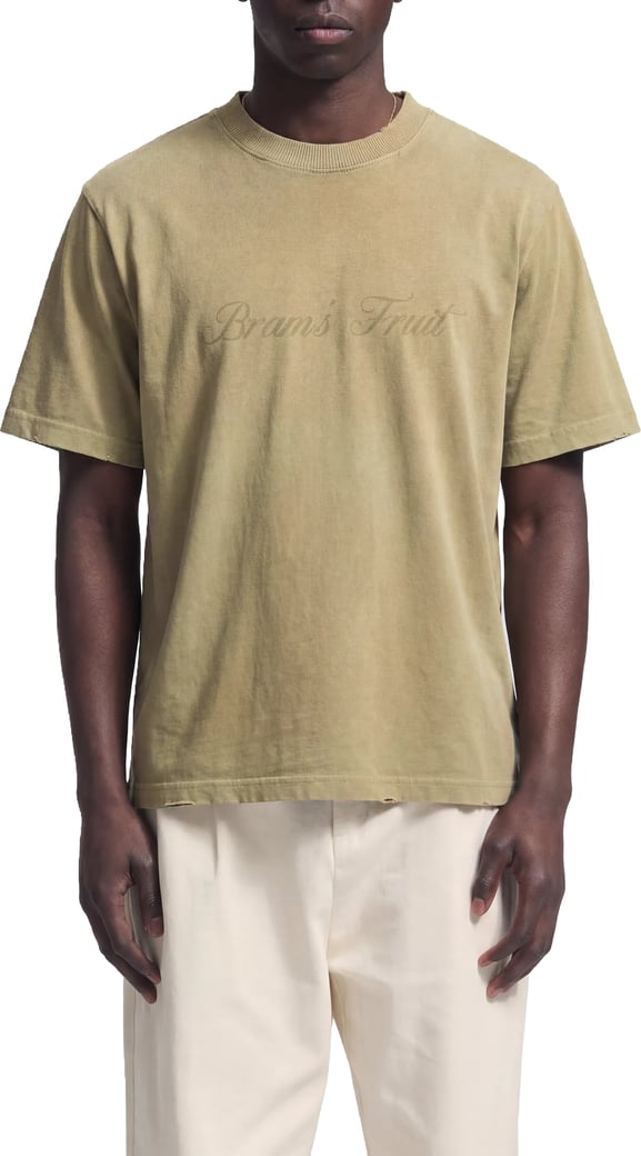 Distressed Script Logo T-shirt - Olive Green