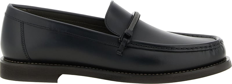Brunello Cucinelli Black Calfskin Slip-On Loafers