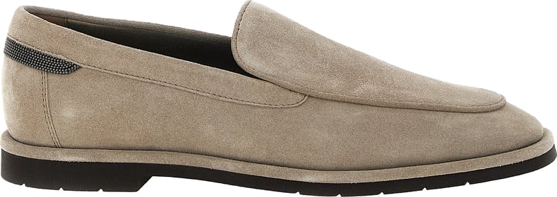 Brunello Cucinelli Beige Calfskin Slip-On Loafers