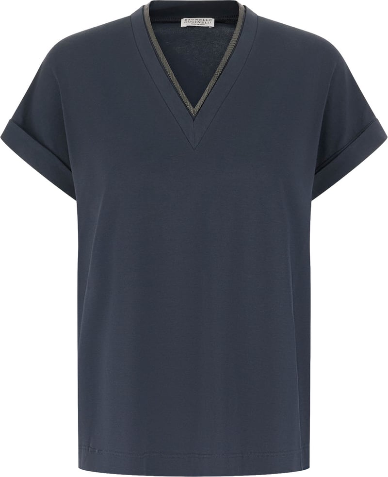 Brunello Cucinelli Air force blue stretch cotton t-shirt