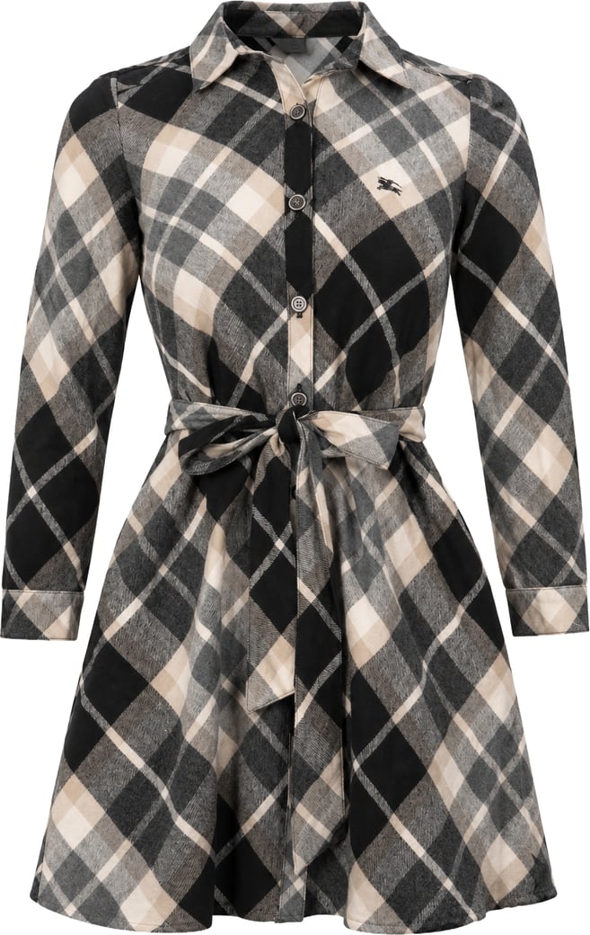 Burberry Blue Label Checked Wool Belt Longsleeve Button Up Dress (38)