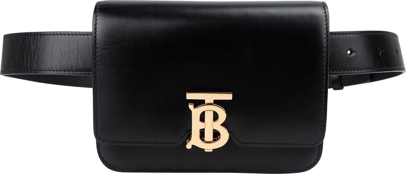 Burberry Black Leather TB Belt Handbag