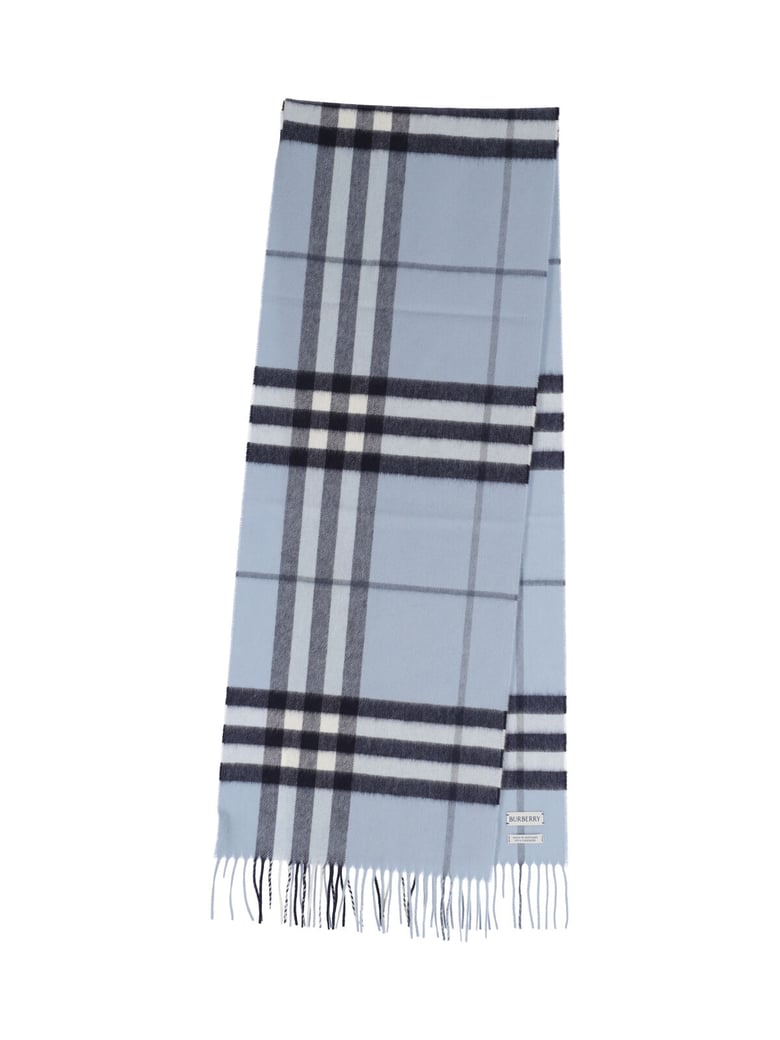Light Blue Check Brushed Cashmere Scarf