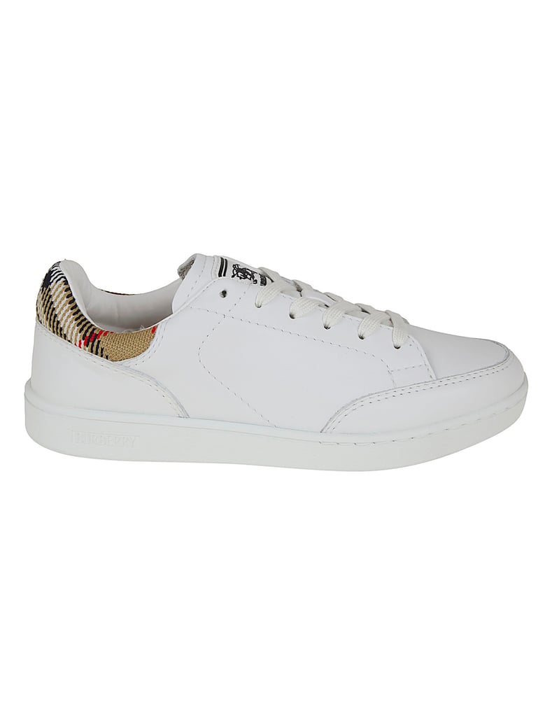 Low-Top Smooth Leather Sneakers with Check Ankle Padding