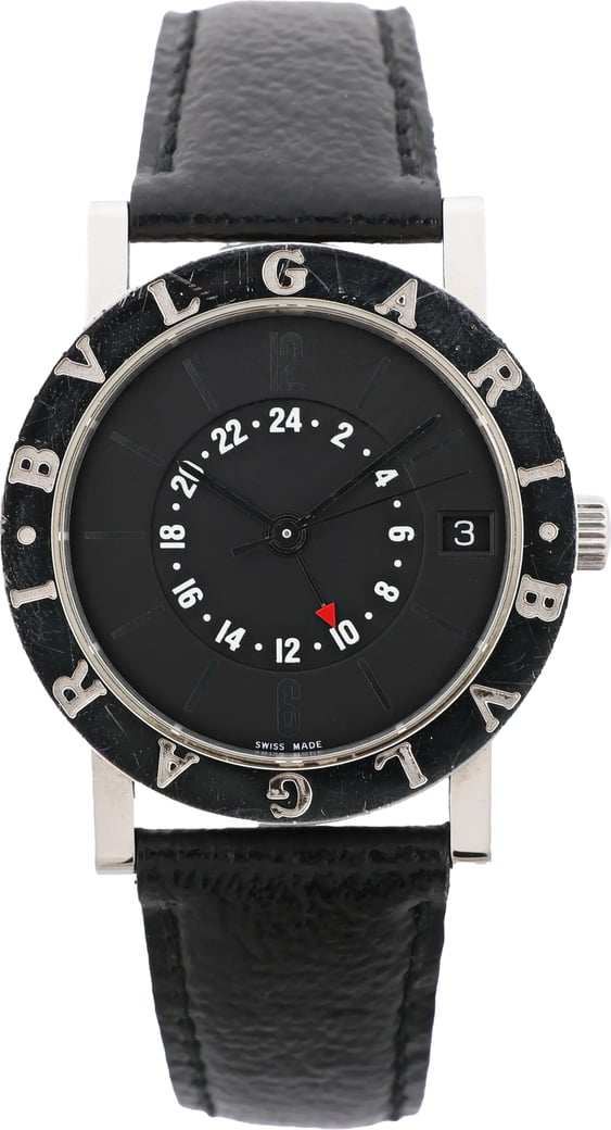Bvlgari Bvlgari BB33SLGMT L467 SS & Leather AT Watch with Black Dial