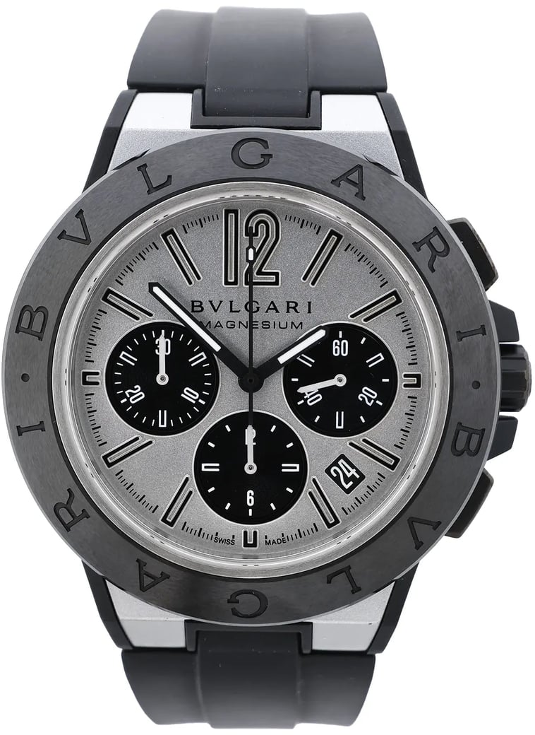 Bvlgari Diagono Magnesium DG42SMCCH PO02858 Magnesium & Rubber AT Watch with Silver Dial