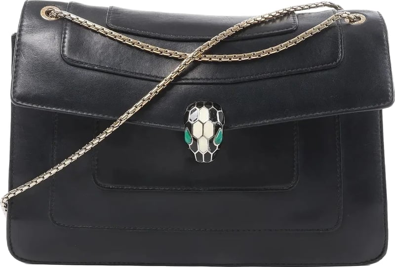 BVLGARI Serpenti Leather Chain Crossbody Bag in Black