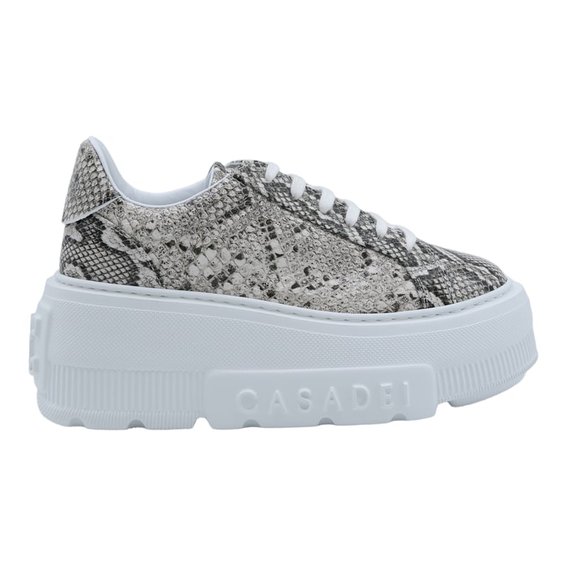 Textured Snakeskin Sneakers with Chunky White Platform Sole