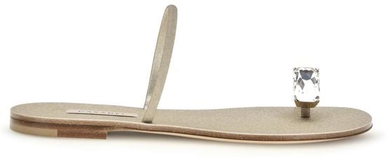 Casadei Gold Calf Leather Bos Taurus Flat Sandals