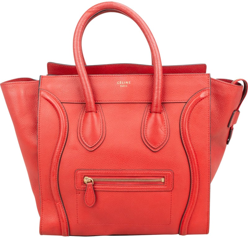 Céline Red Drummed Calfskin Luggage Handbag