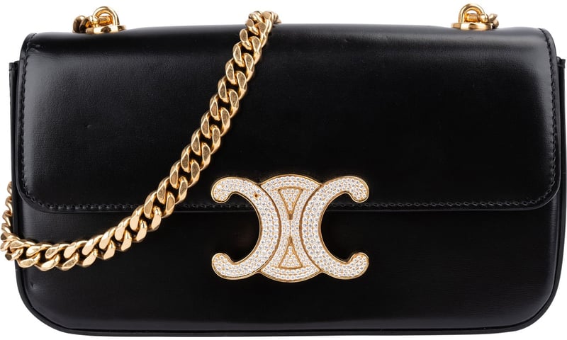 Celine Shiny Calfskin Crystal Claude Triomphe Shoulder Bag