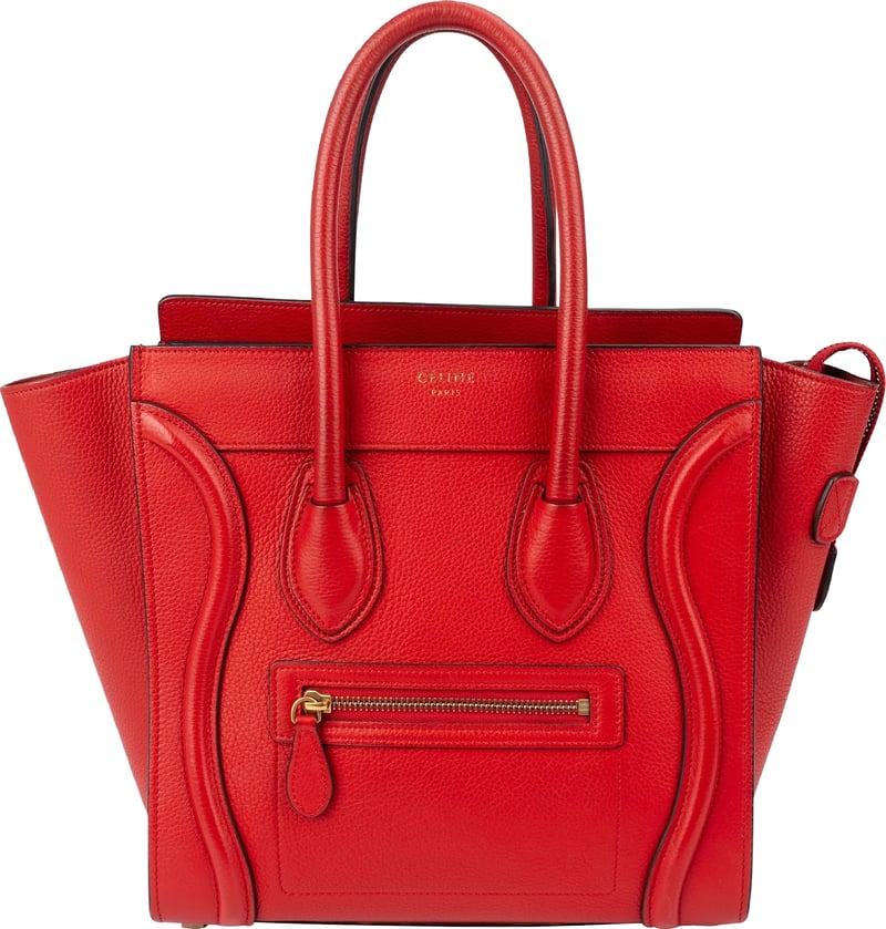 Celine Red Drummed Calfskin Leather Luggage Handbag