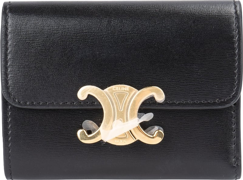 Celine Black Leather Small Triomphe Clip Card Holder Wallet