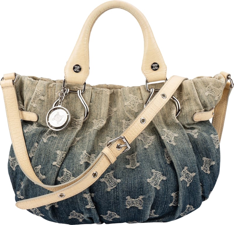 Celine Denim Ombre Monogram Croc-Embossed Leder Blason Pillow Crossbody Handbag
