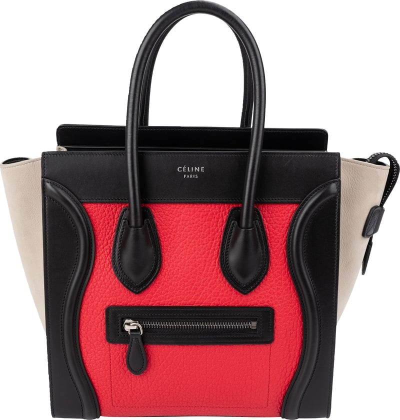 Céline Tricolor Grained Smooth Calfskin Suede Luggage Handbag