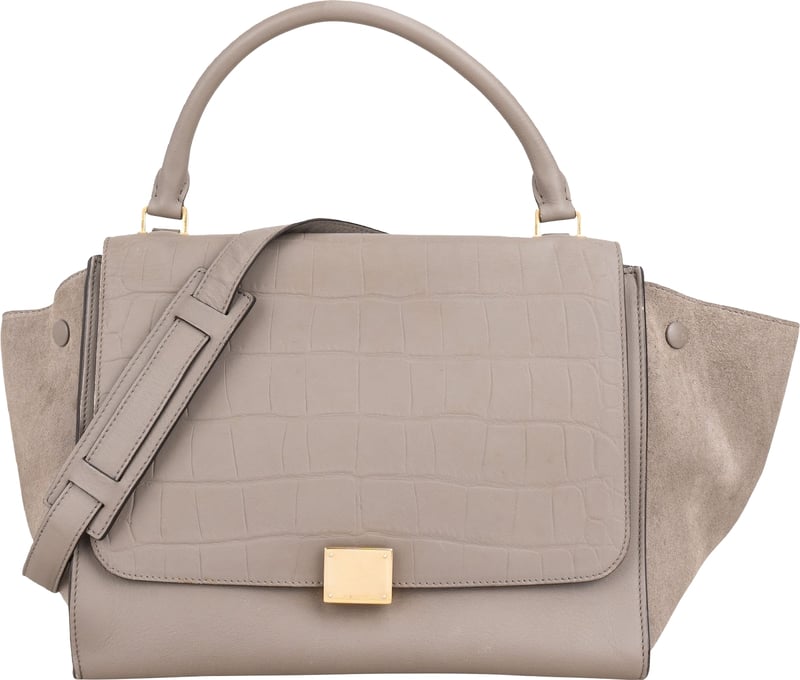 Celine Croc Embossed Suede Trapeze Bag Handbag