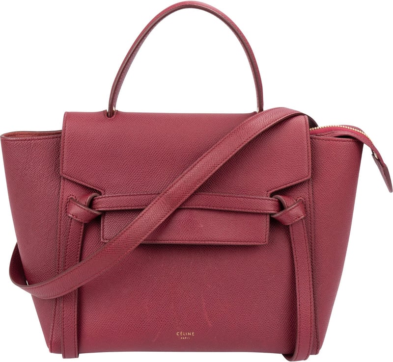 Céline Burgundy Grained Calfskin Belt Handbag