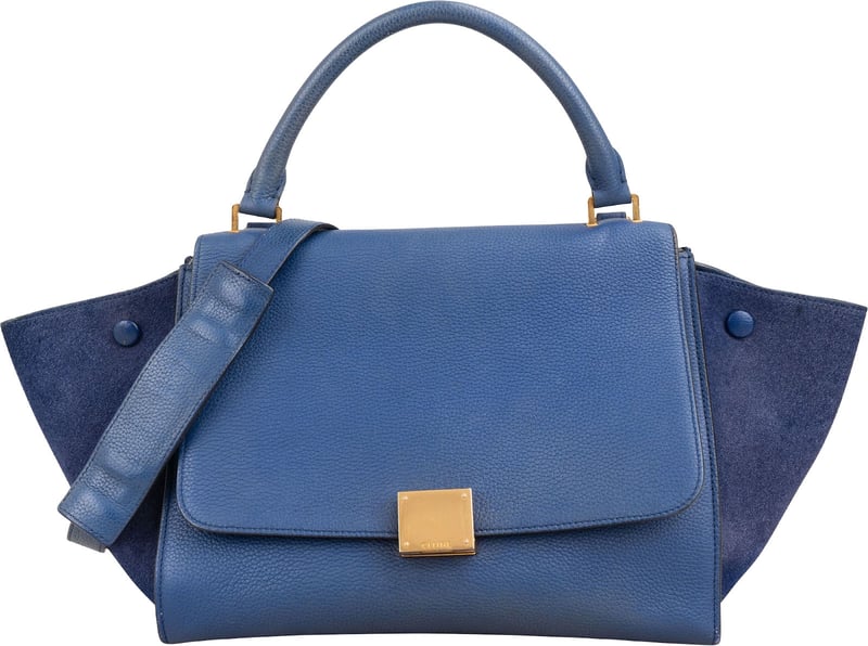 Celine Blue Suede & Grained Calfskin Trapeze Handbag