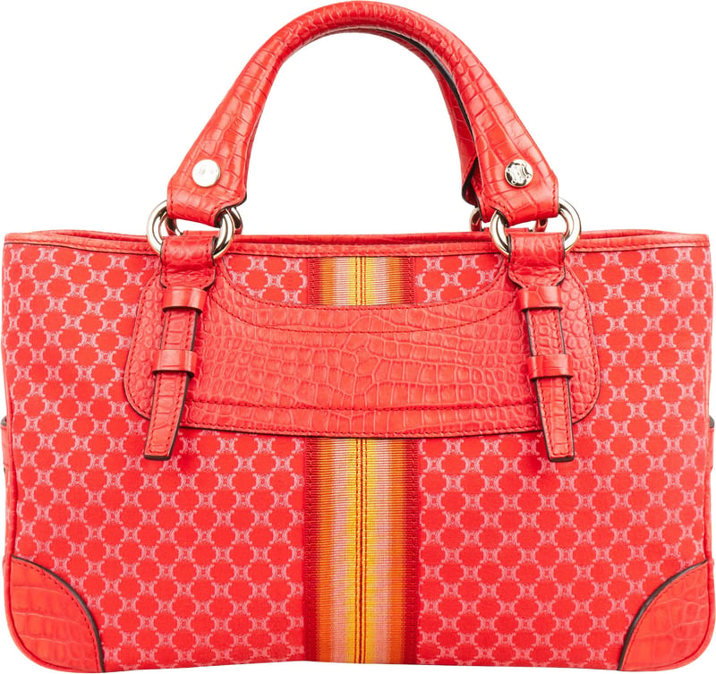 Celine Macadam Monogram Canvas Croc Embossed Leather Striped Boogie Handbag