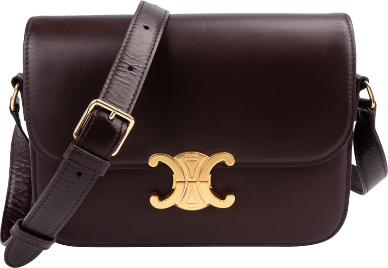 Celine Burgundy Classic Boxcalf Leather Triomphe Crossbody Bag