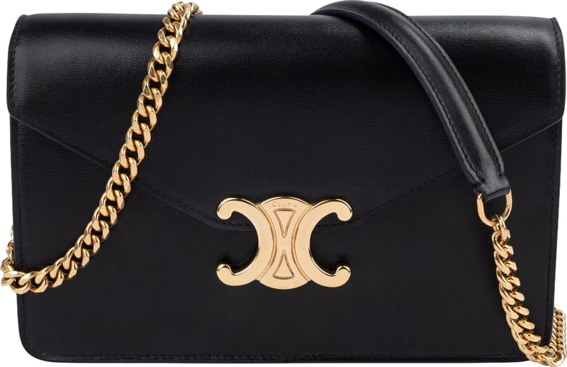 Celine Black Calfskin Wallet On Chain Triomphe Crossbody Bag