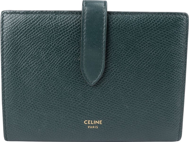 Celine Green Grained Calfskin Medium Strap Wallet