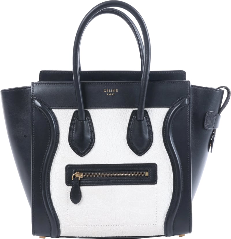 Celine Luggage Micro Leather Handbag in Black x White