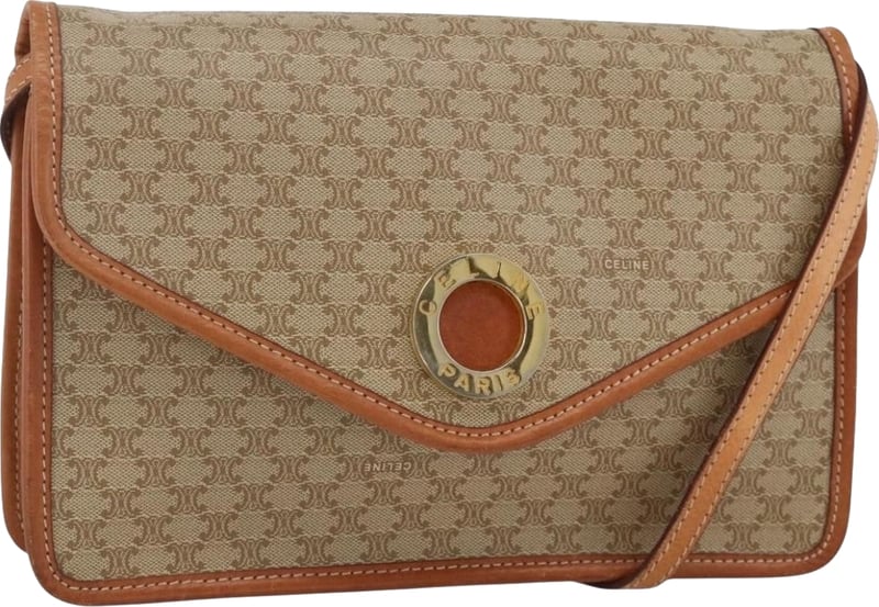 Celine Vintage Macadam Circle Logo Canvas and Leather