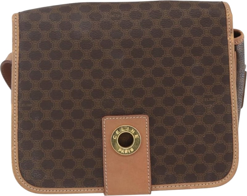 Celine Vintage Macadam Circle Logo Canvas and Leather