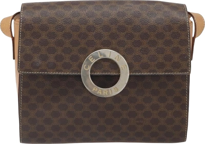 Celine Vintage Macadam Circle Logo Canvas and Leather