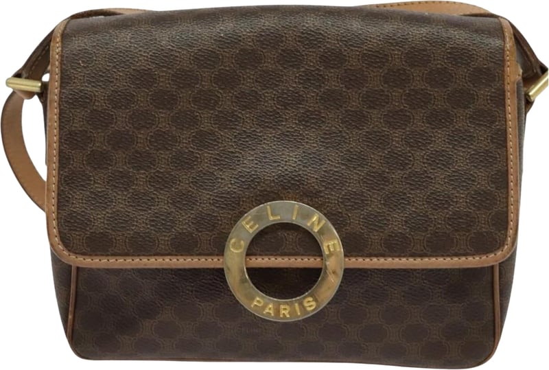 Celine Vintage Macadam Circle Logo Canvas and Leather