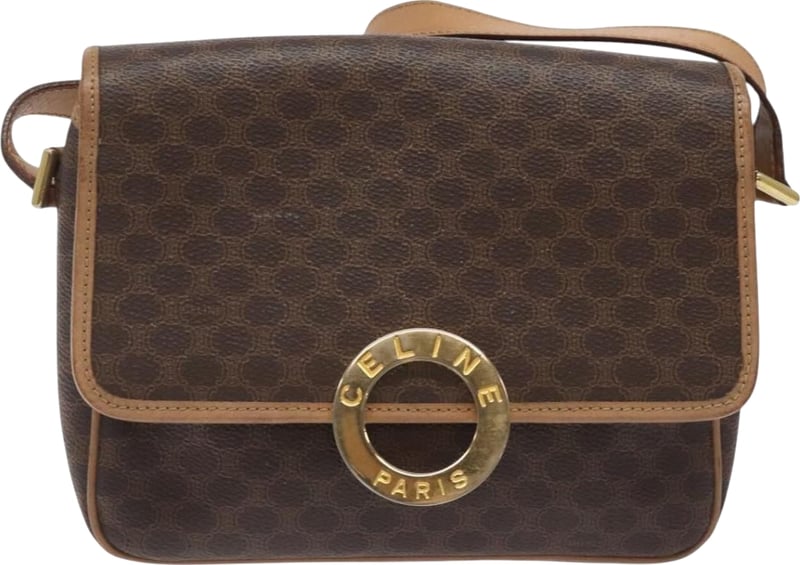 Celine Vintage Macadam Circle Logo Canvas and Leather