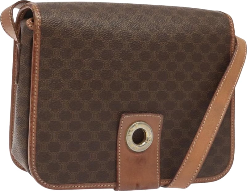 Celine Vintage Macadam Circle Logo Canvas and Leather
