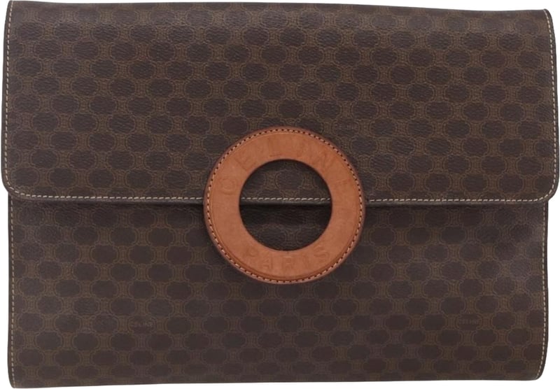 Celine Vintage Macadam Circle Logo Canvas and Leather