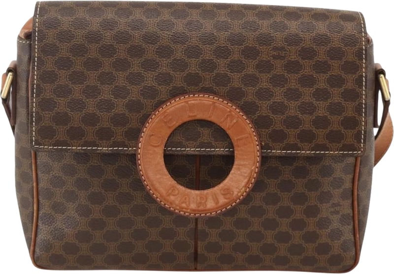 Celine Vintage Macadam Circle Logo Canvas and Leather