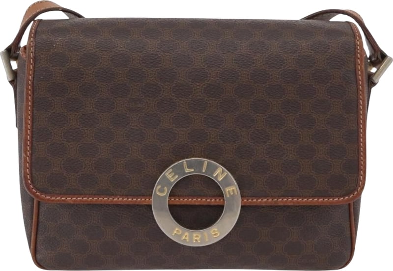 Celine Vintage Macadam Circle Logo Canvas and Leather