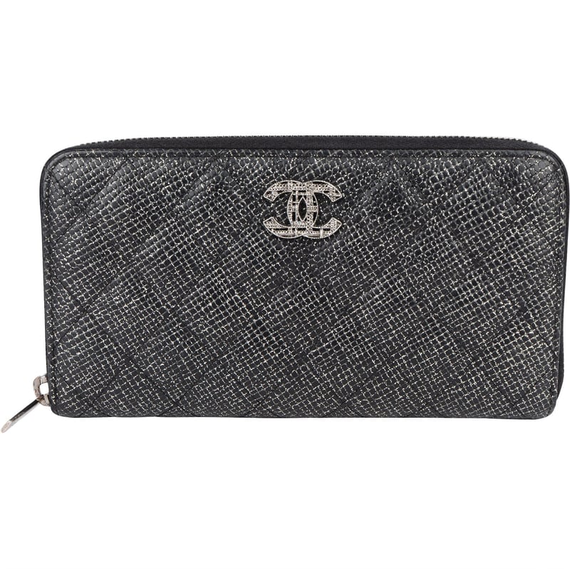 Chanel Quilted Glittered Caviar Leathe CC Wallet
