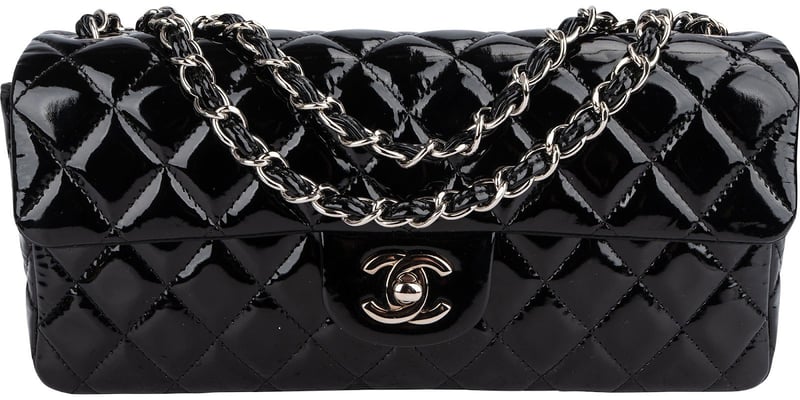 Chanel Quilted Patent Leather East West Single Flap Shoulder Bag