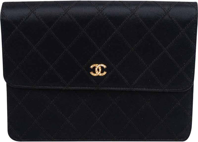 Chanel Quilted Satin Crystal CC Flap Clutch