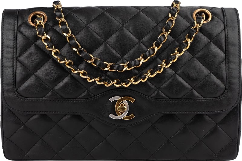 Chanel Quilted Lambskin Bicolor Double Flap Shoulder Bag