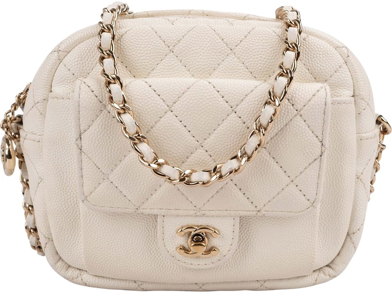 Chanel Quilted Caviar Leather Small Round Camera Crossbody Bag
