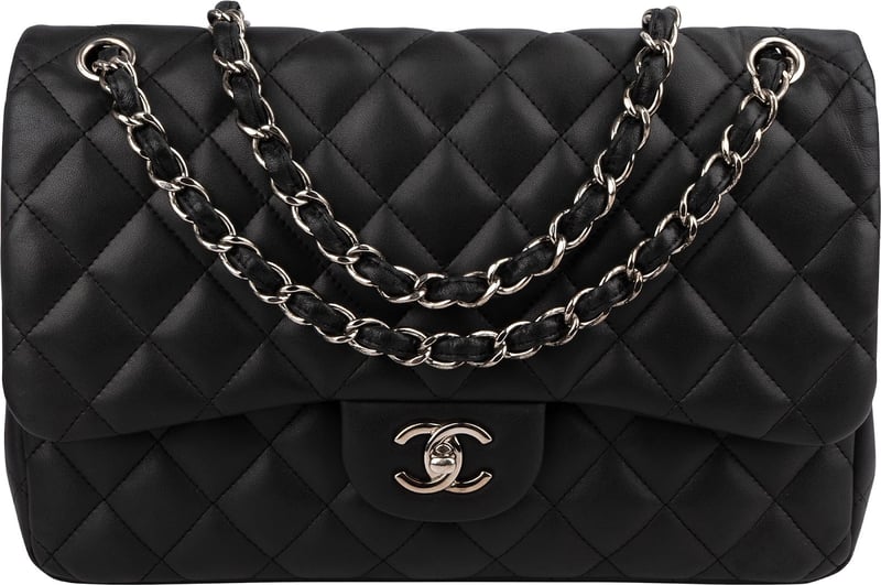 Chanel Quilted Lambskin Palladium Jumbo Double Flap Crossbody Bag