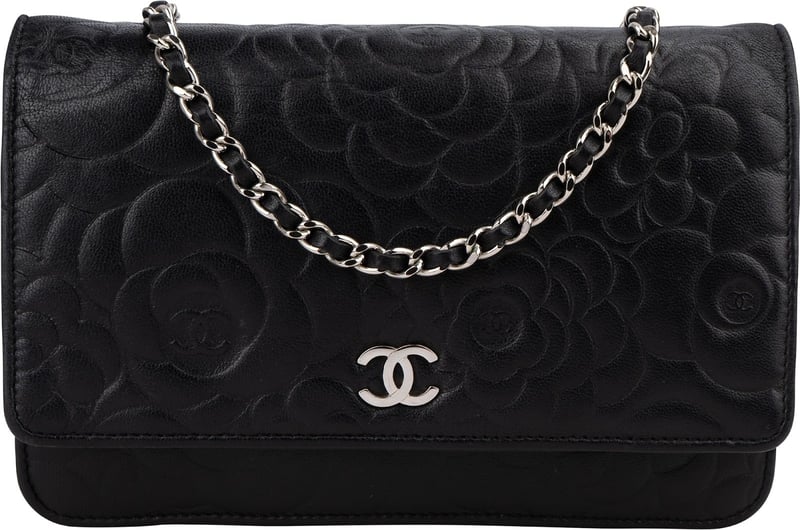 Chanel Camellia Embossed Lambskin Wallet On Chain Crossbody Bag