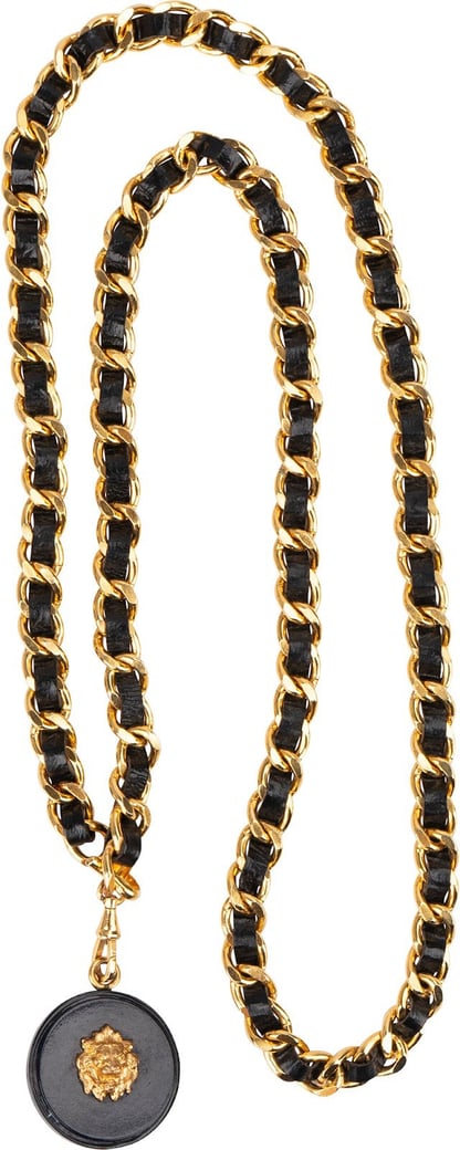 Chanel Black Lambskin Lion Head Medallion Golden Belly Chain Belt (94)