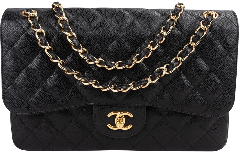 Chanel Quilted Caviar Leather Jumbo Double Flap Crossbody Bag