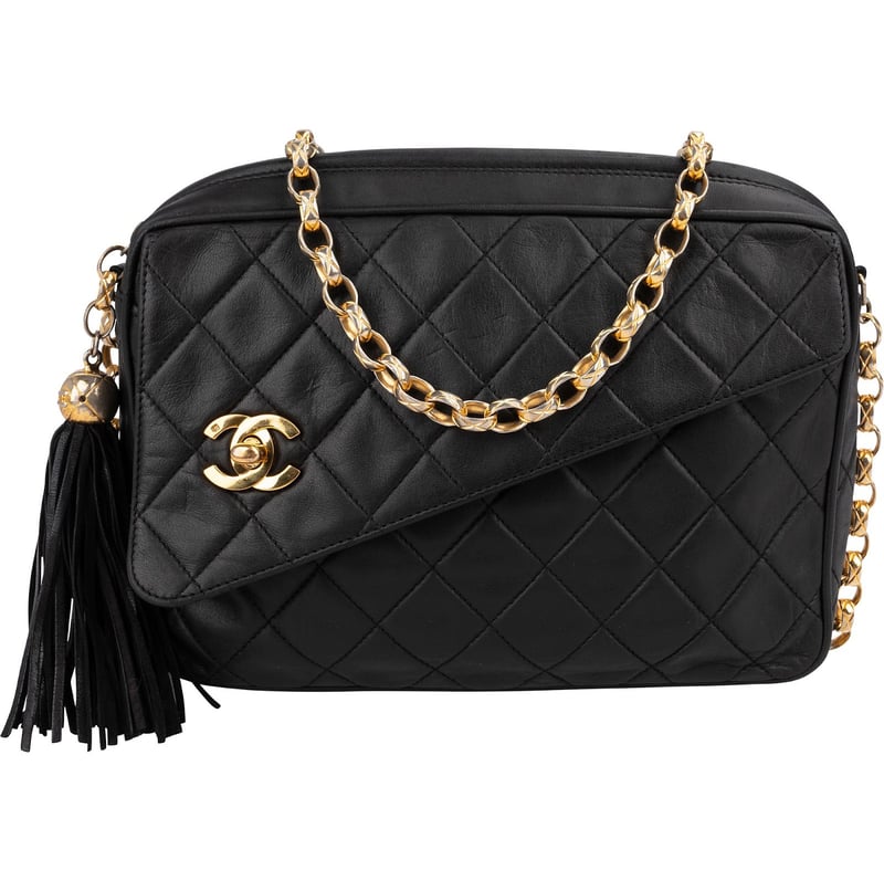 Chanel Quilted Lambskin Tassel Camera 24K Gold Crossbody Bag